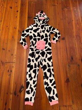 Adult Cow Print One-Piece Pajama or Costume with Pink Accents